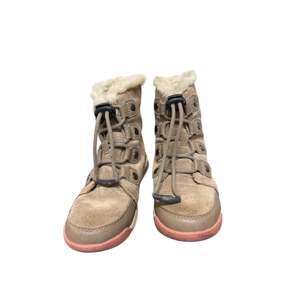 Sorel Whitney II Short Lace Kids Size 13 Tan Waterproof Faux Fur Winter Boots